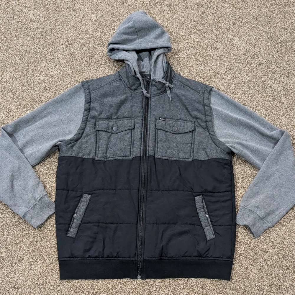 RVCA Puffer Wayward Men's Size XL Grey / Black Hooded Jacket